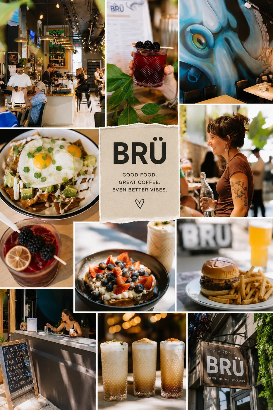 BRÜ Café interior and brunch service in Asheville